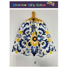 Crochet Top Hand Towel / Tea Towel - Yellow and Blue Mosaics B Crochet Top Hand Towel / Tea Towel - Yellow and Blue Mosaics B